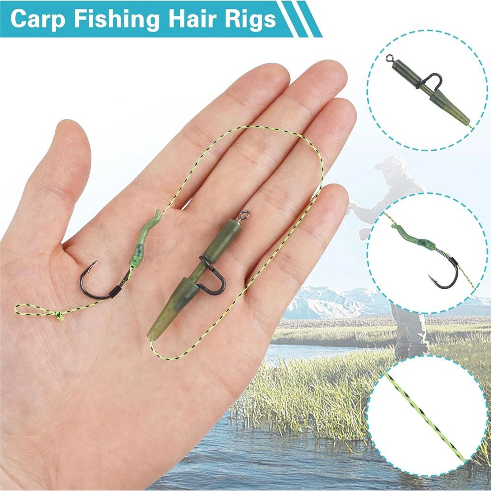 6Pcs Carp Fishing Hair Rigs Pre tied carp hook Leader Line Carp Boilie Bait rigs Carp Fishing Rig Terminal Tackle 2# 4# 6#
