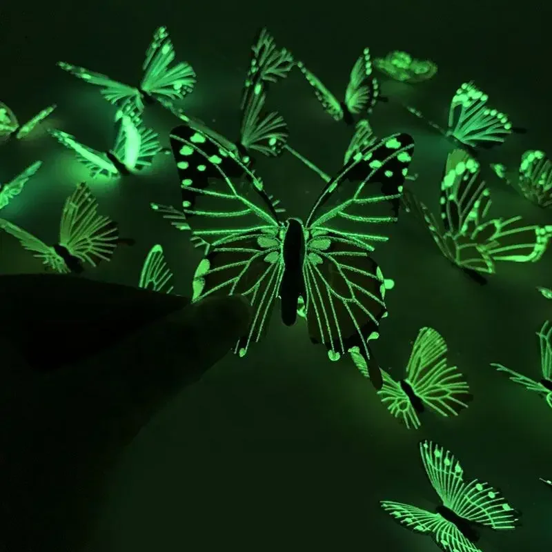 24/12Pcs Luminous Butterfly Wall Stickers Glow In The Dark 3D Fridge Decals Wallpaper For Living Room Home Wedding Party Decors