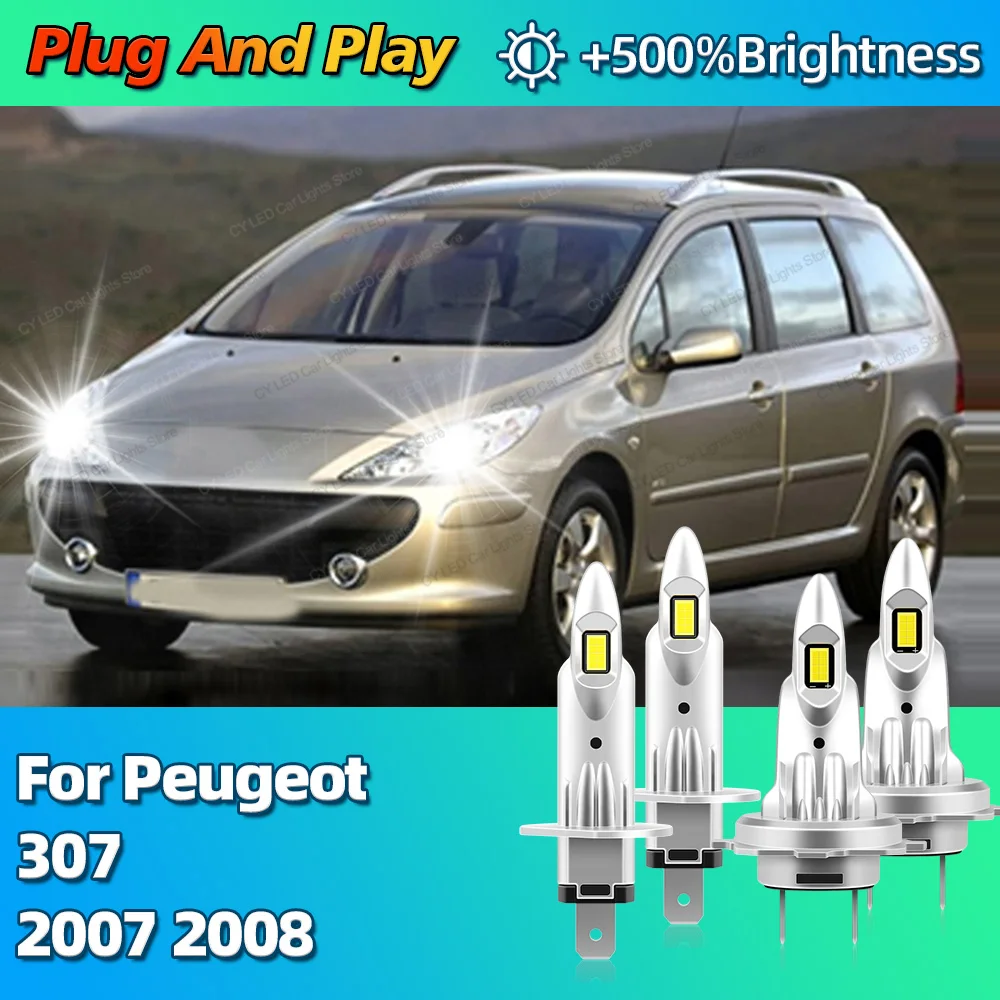 

2/4 шт. 6000K автомобильные фары светодиодные лампы CANBUS Lights H7 30000Lm фара для Peugeot 307 2007 2008 Plug and Play