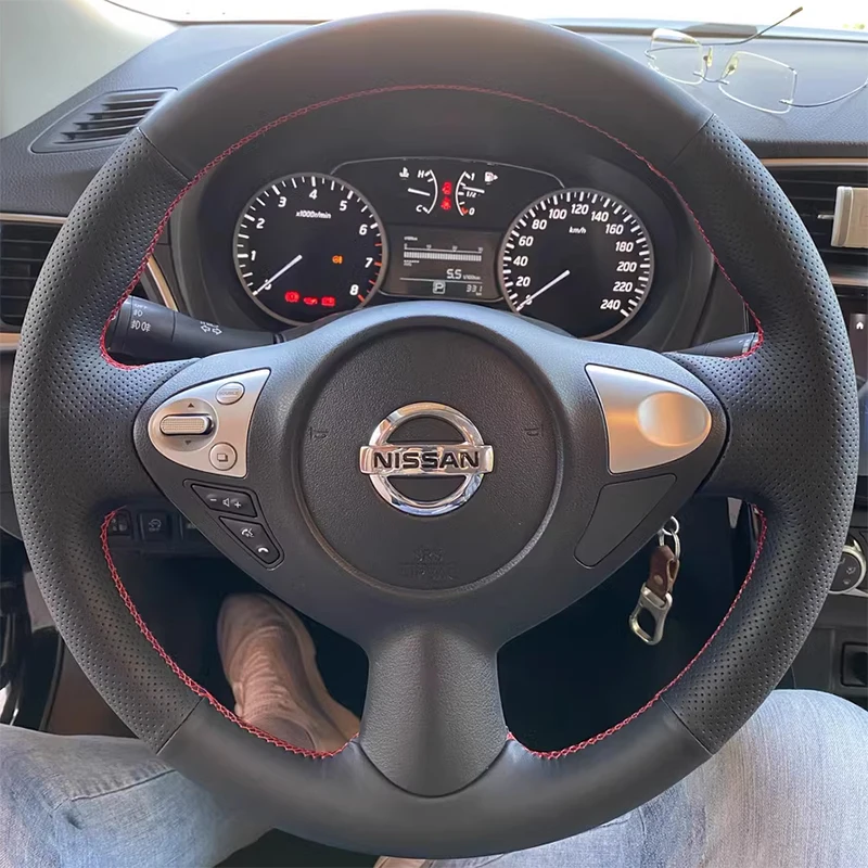 For Nissan Juke Maxima 370Z Sentra SV Hand Stitched Non-Slip Suede Car Steering Wheel Cover image 3