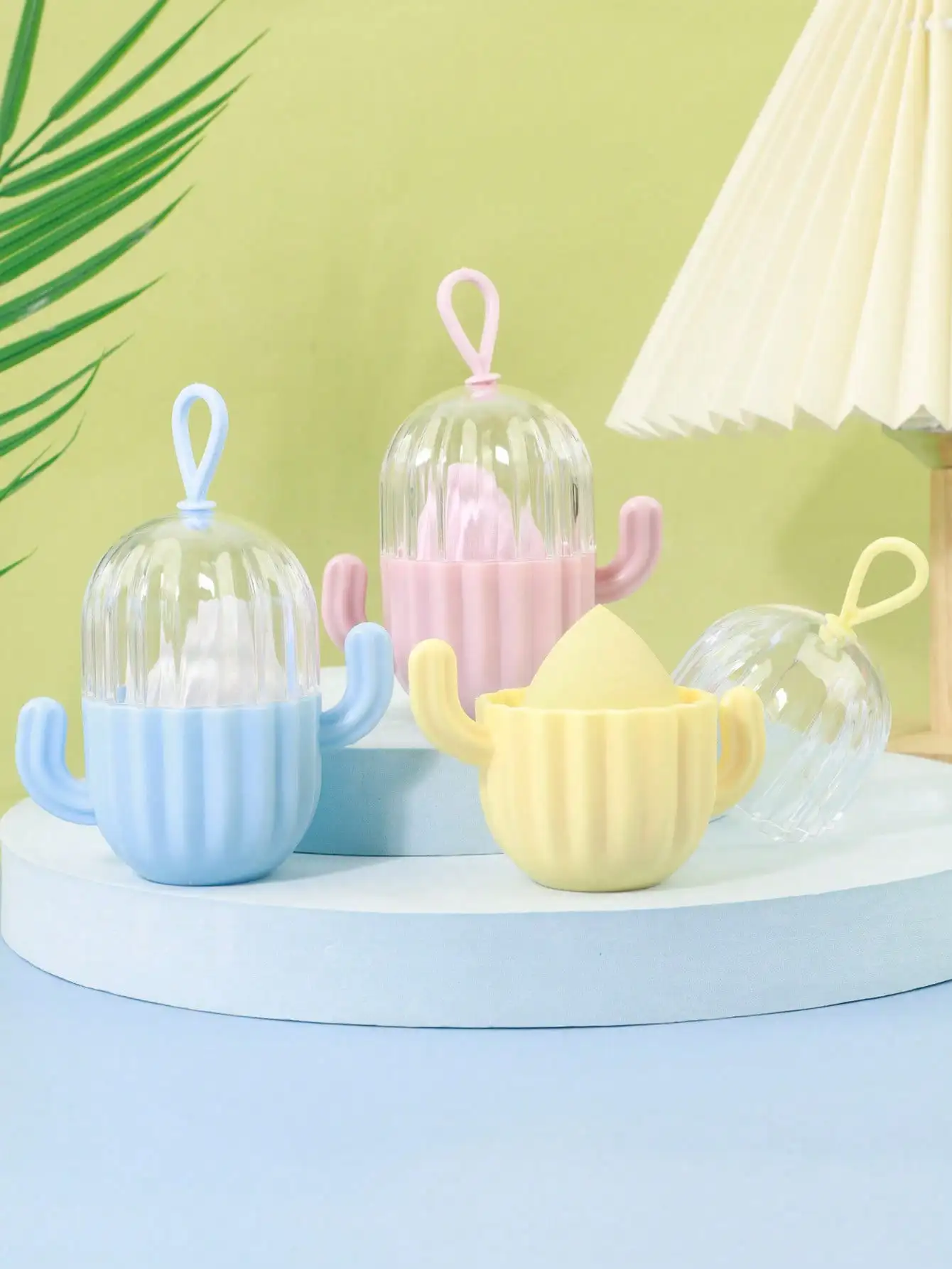 Teardrop Makeup Sponge Blender With Cute Cactus‑shaped Storage Box Portable Cosmetic Egg Drying Holder Wet‑dry Beauty Sponge Kit