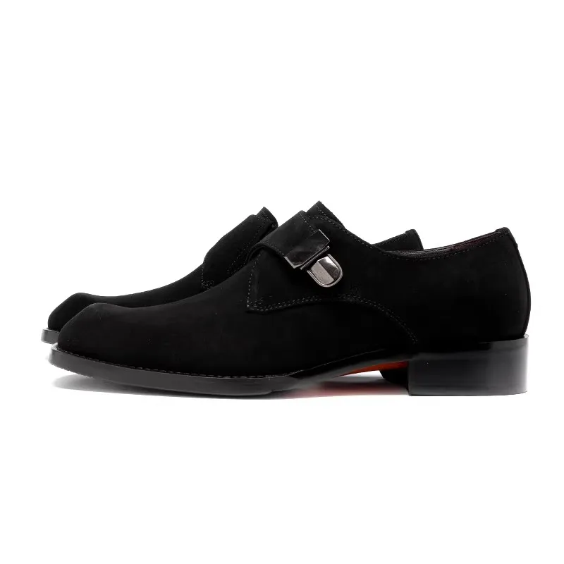 Men's Buckle Leather Shoes, Suede, European Fit, Handmade, High-end Wedding, Loafer Style - view 5