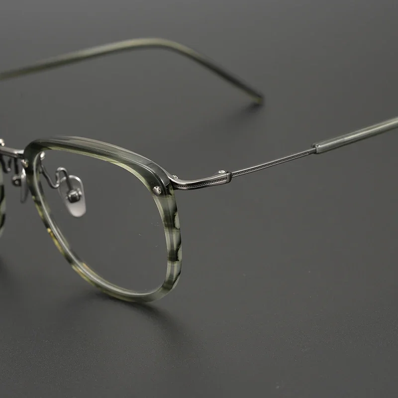 Vintage Ultralight Pure Titanium Retro Oval  Frame Limited Edition Myopia Optical Eyeglass Turtle Green Color Acetate Women Men