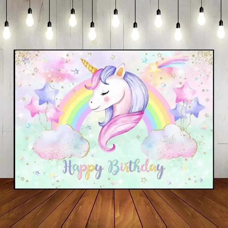 Unicorn Baby Shower Floral Background Custom Birthday Backdrop Rainbow Decoration Renaiss Photography Backdrops Fairy Photo