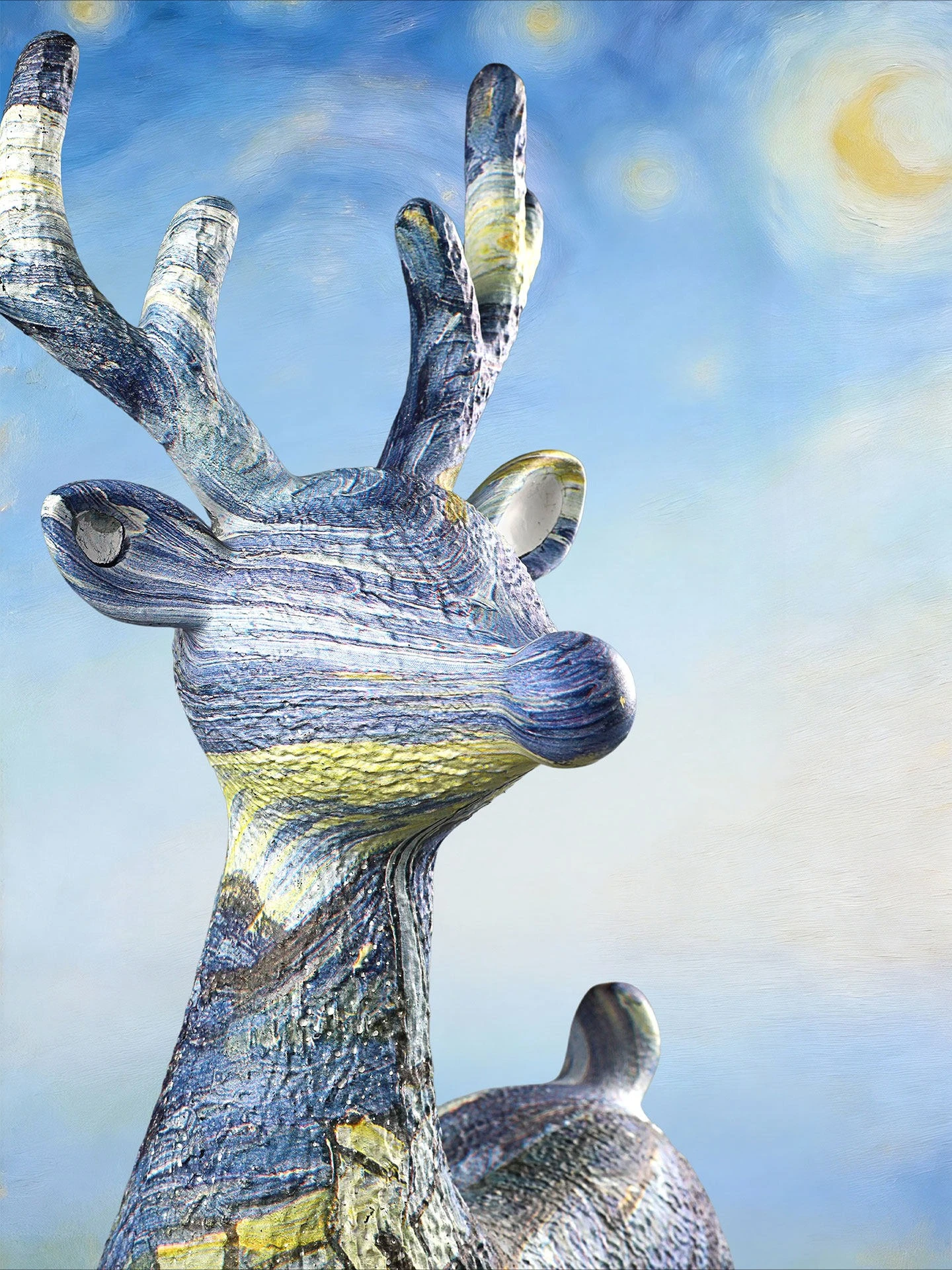 oo-Starry Night Style Large Deer Statue Home Decor,Modern Art Floor Ornament for Living Room,Resin Animal Figurine,Sculpture