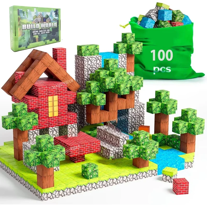 100 Uds. Bloques de construcción magnéticos para niños, cubos magnéticos, juguetes educativos del mundo, juego de construcción magnética, juego de regalo de cumpleaños