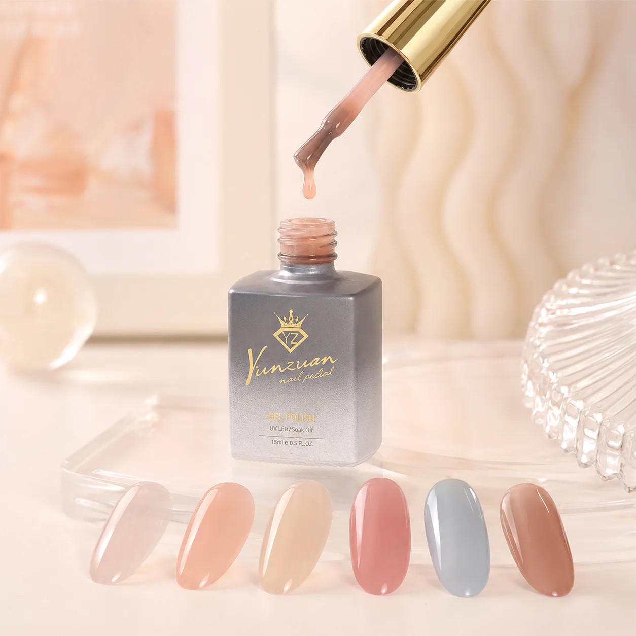 Yunzuan 30 Colors Peach Pink Jelly Gel Polish 15ml Translucent Nude Soak Off UV LED Nail Gel for Salon Manicure