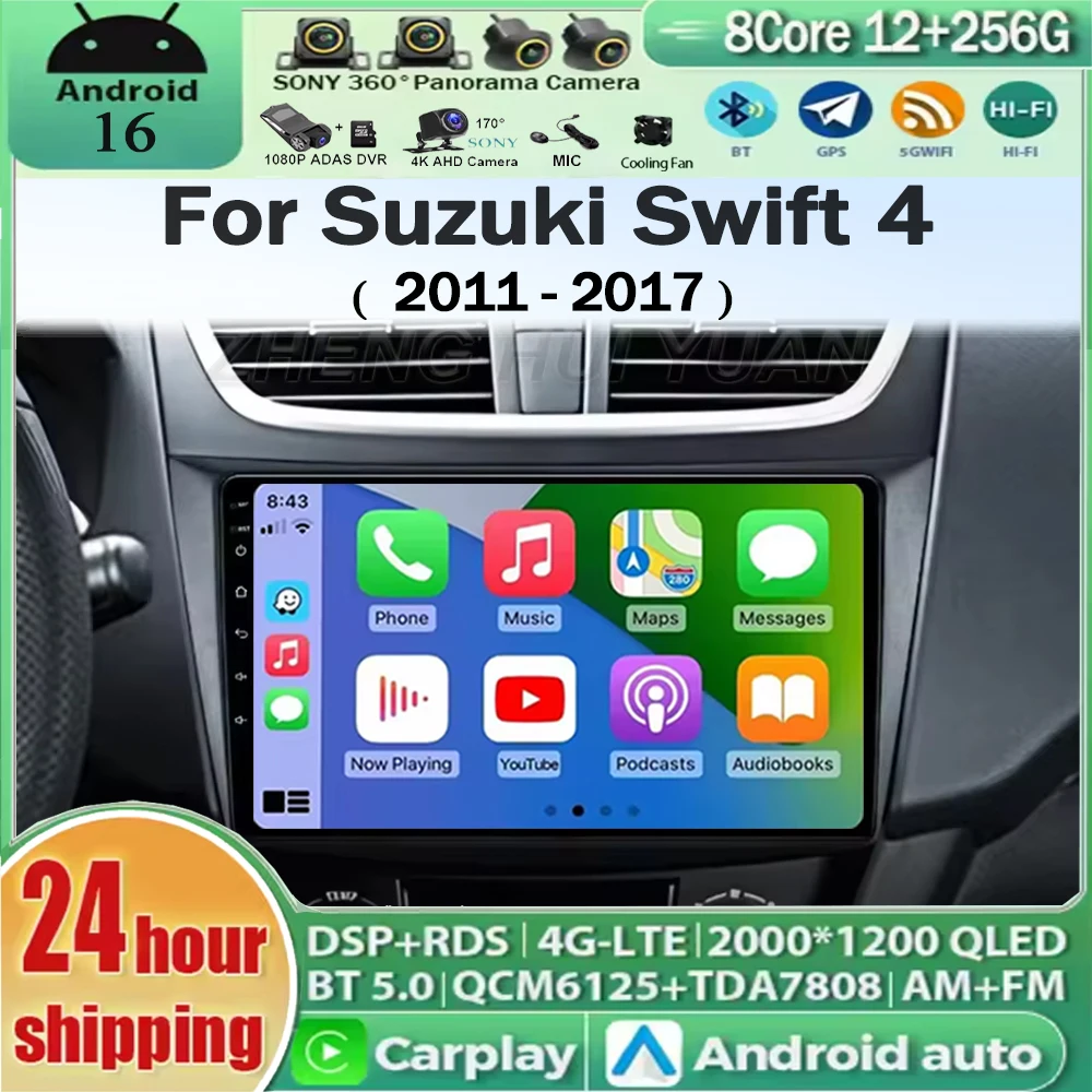 For Suzuki Swift 4 2011-2017 Android 16 Car Radio Multimedia Player Android Auto Carplay Head Unit Navigation GPS WIFI RDS 4G