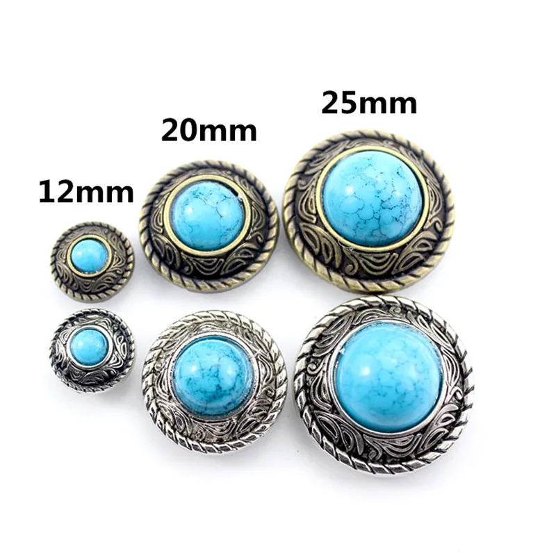 5PCS Retro Imitation Turquoise Round Decorative Concho Buttons Metal Castings Conchos Screw Back DIY Leather Craft Accessories