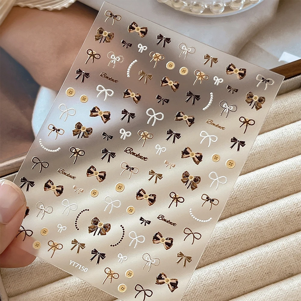 1 قطعة 5D زر Bowknot مسمار ملصقات صغيرة Kawaii شريطة من الدانتيل القوس ذاتية اللصق الشارات DIY ربطة القوس فيونكة المتزلجون مانيكير الديكور #2