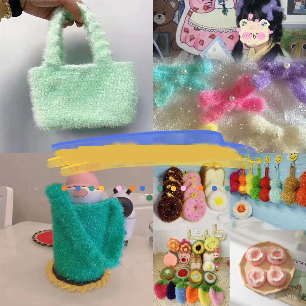 Colourful Glass Silk Knitting Wool Yarn DIY Handcraft Doll Sweater Hat Bag Making Crochet Thread Supplies Hand Knitting