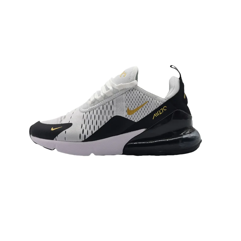 حذاء Nike Air Max 270 Retro Simple Air Cushion Low Cut Sports Wear مقاوم للارتداء كاجوال للرجال والنساء، أبيض وأسود