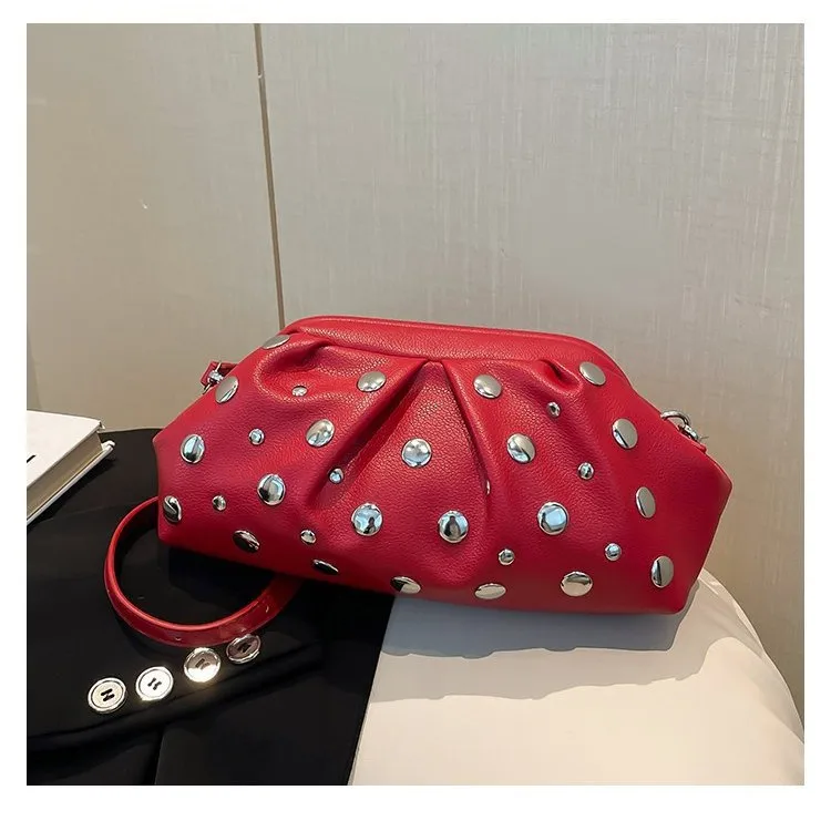 

2025 Cross Border Pleated Dumpling Bag Studded Trendy New Pleated Bag for Women 2025 Popular Versatile