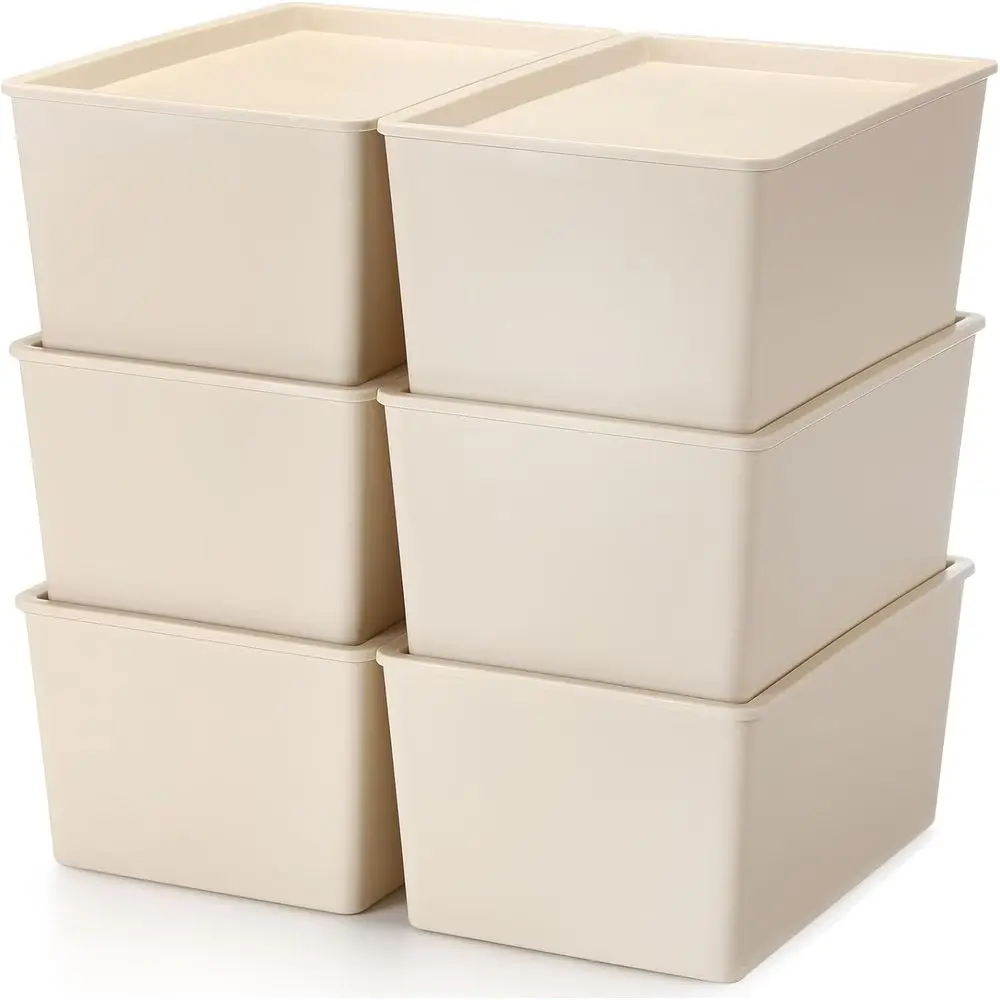 

6 Pcs Storage Bins with Lids Small Plastic Storage Containers Stackable Storing Baskets Box Cute Organizer Bins for Organizing S
