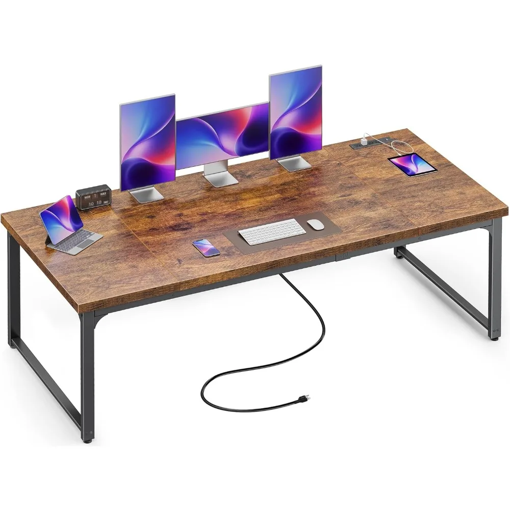 

71 x 31.5 Inch Desk with Power Outlets & USB-C, 1.2 Inch Thicker Desktop, Robust Metal Tubes, Deep Computer Desk, Heavy Duty Of