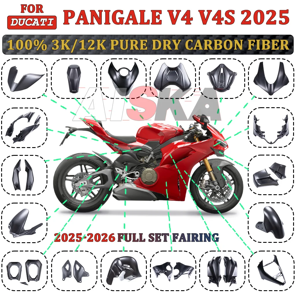 

For Ducati Panigale V4 V4S 2025+ 100% Carbon Fiber Motorcycle Fender Winglets Tank Exhaust Covers Panels Fairing Accessories