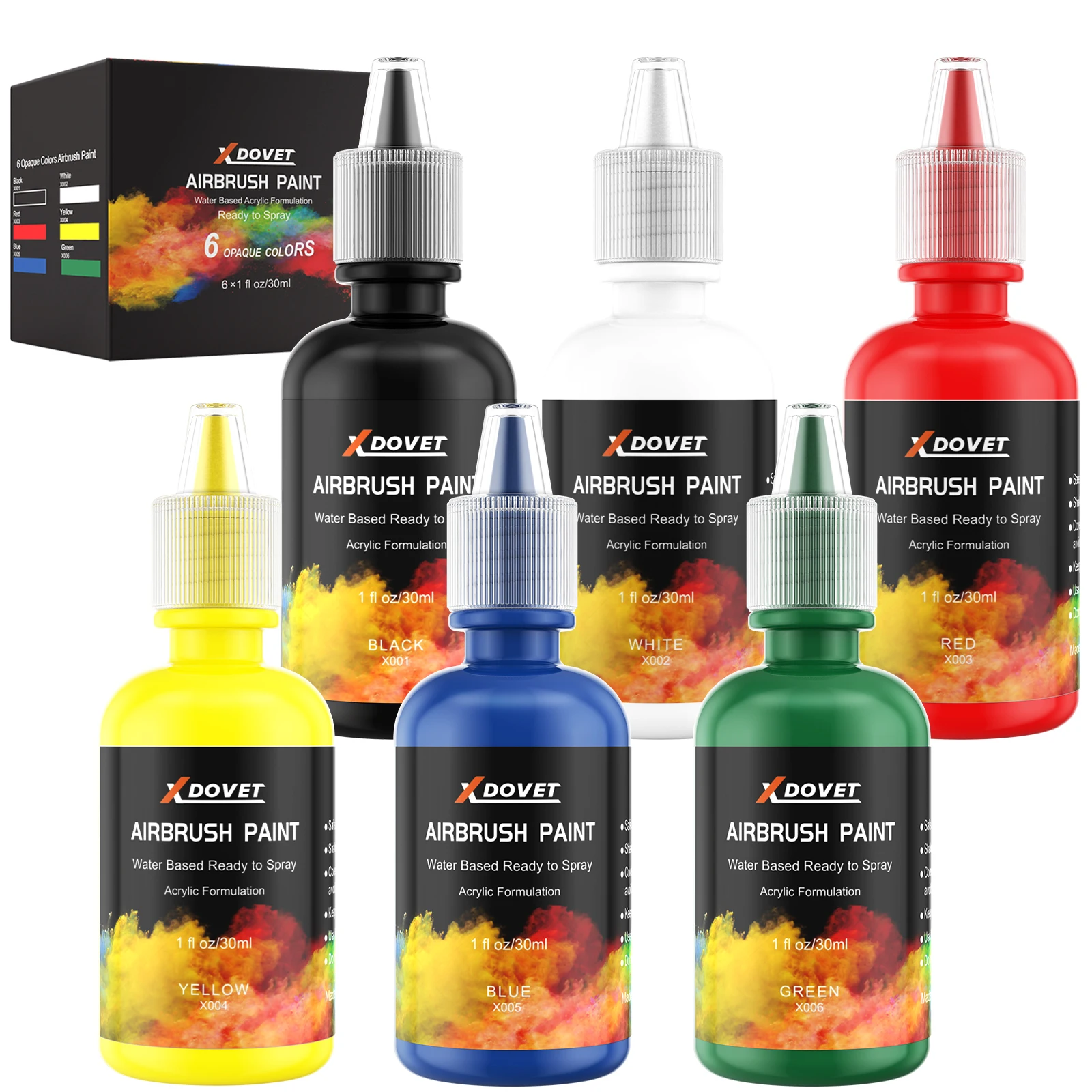 

XDOVET Airbrush Paint, 6Colors Airbrush Paint Set (30 ml/1 oz), Ready to Spray, Opaque & Neon Colors