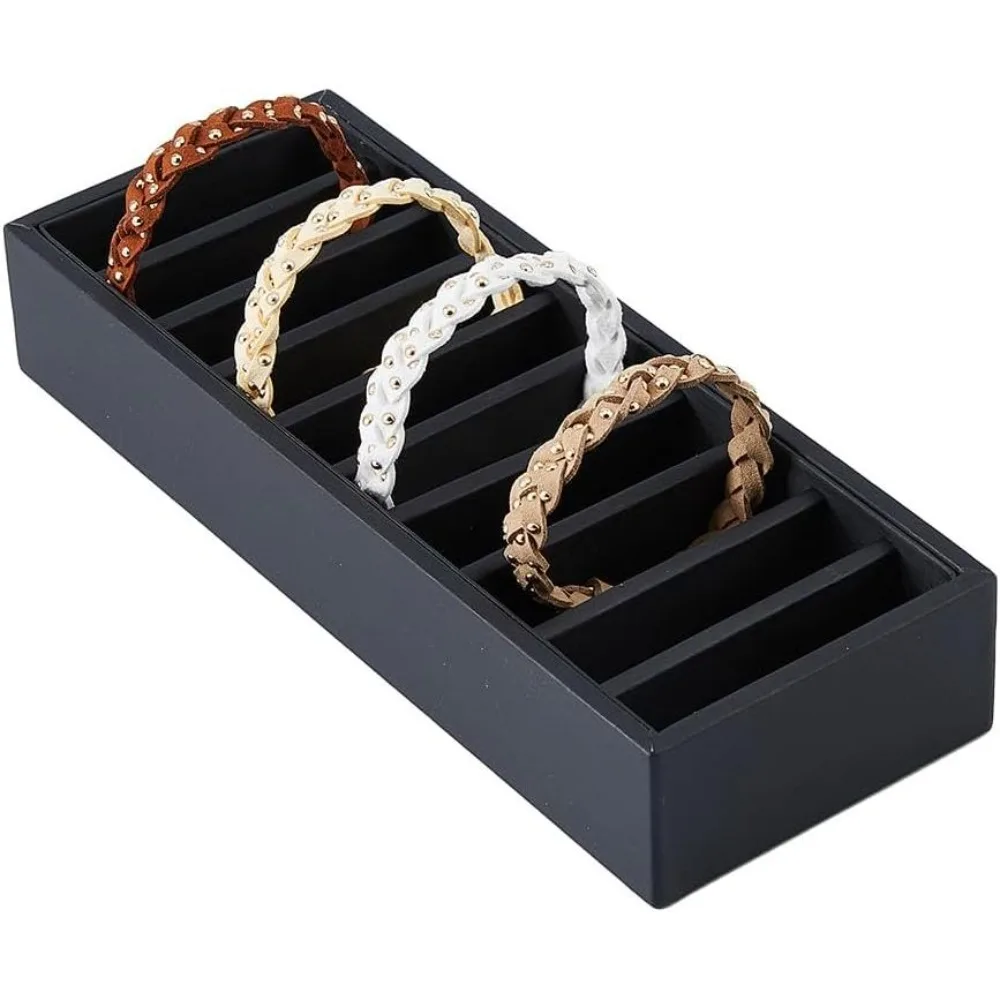 10-Slot Black Bangle Trays Leather Bracelet Organizer Trays Rectangle Display Jewelry Trays Covered Jewelry Display