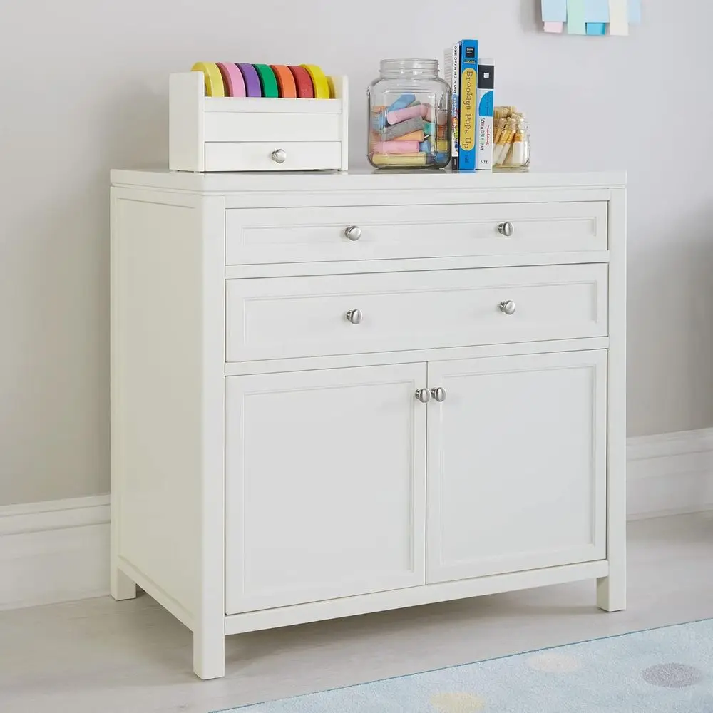 

White Wooden Art Storage Cabinet: Versatile Organizer for Kids' Art Supplies, Paper, and Tools
