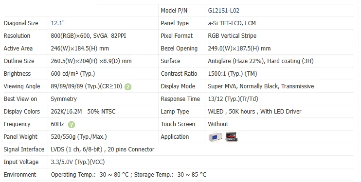 G121S1-L02 G121S1-L01 Original 12.1 Inch G121S1 L02 REV. C1 C2 C3 C4 TFT LCD Display Screen Panel