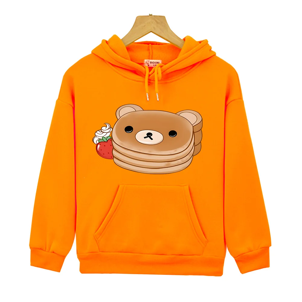 Rilakkuma Bear Mascotte Pancake Kids Clothes Girls Funny Cartoon Sweatshirts Graphic Printing Children Hoodies Simple Painting