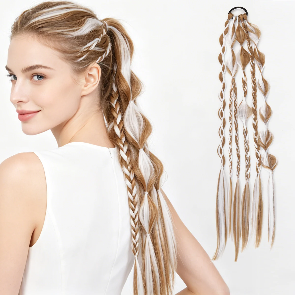 Synthetic bubble ponytail wig women braided twist braids rubber band heat-resistant extension hair wig