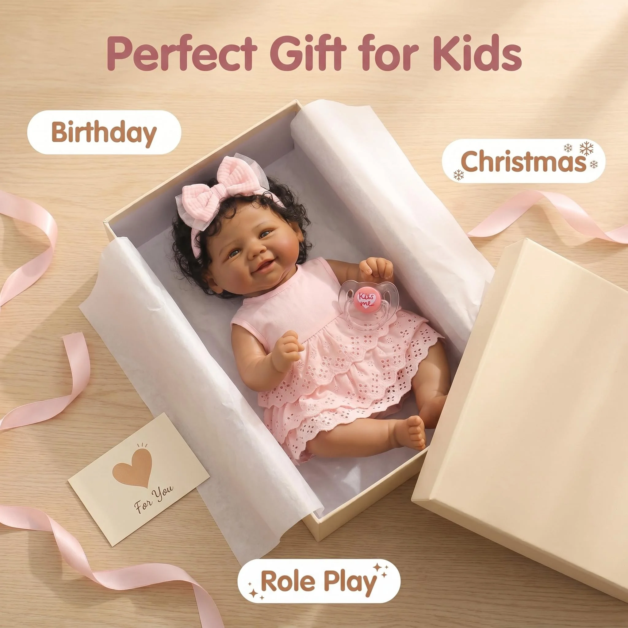 NPK 19inch Lifelike Reborn Baby Doll - Vivienne Soft Body 3D Dark Skin Hand Painted Rooted Hair Touch Collectible Doll