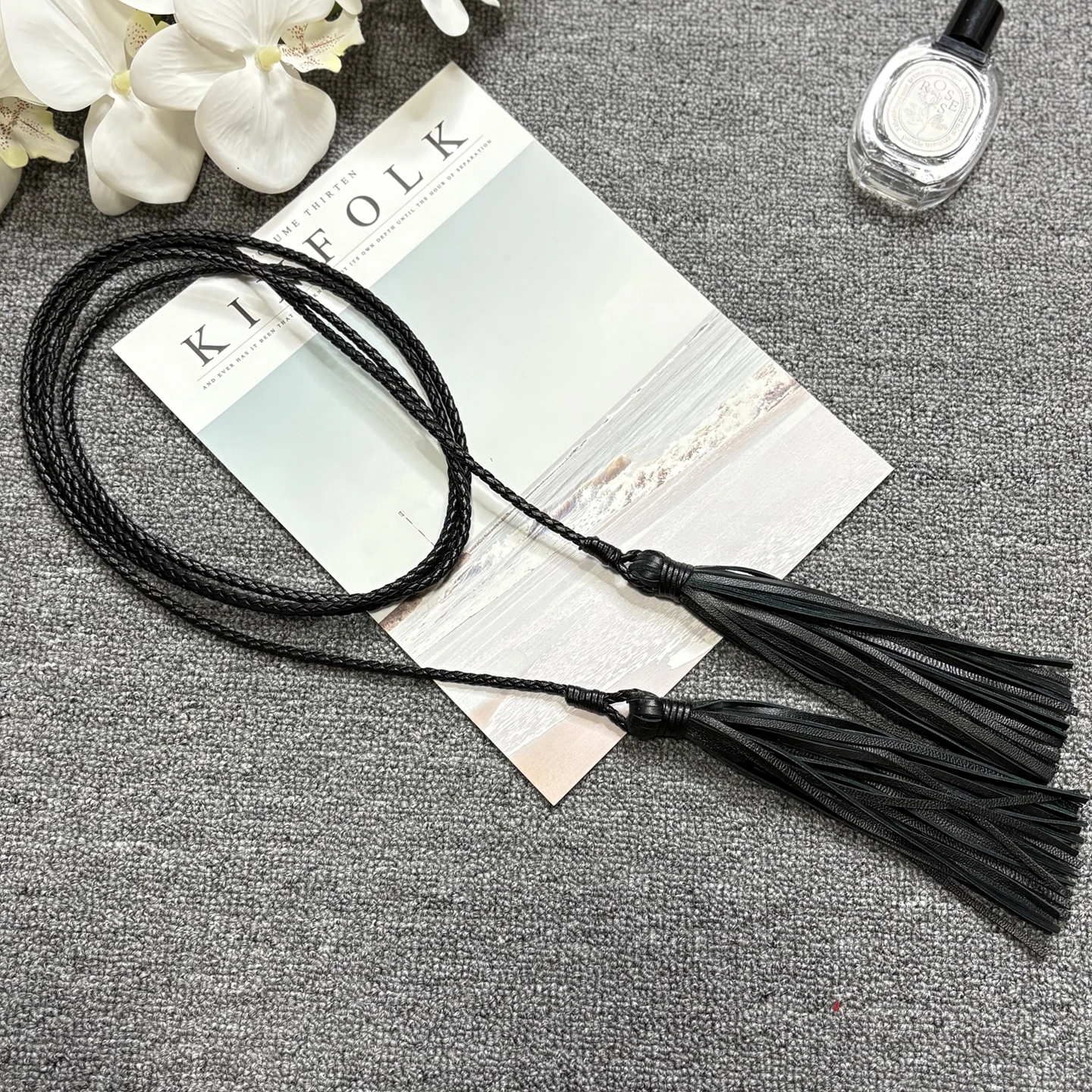 

Sheepskin tassel waistband, women's genuine leather, new Chinese style embellishment, knotted waistband, double loop wrapped dre