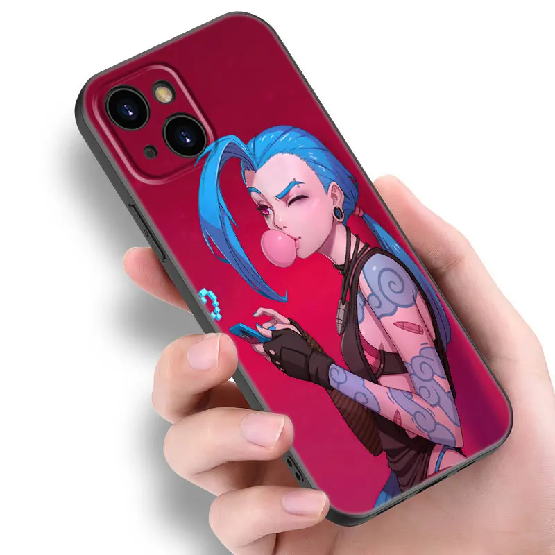 Anime Arcane Jinx-Vi Black Silicone Phone Case For Apple iPhone 12 13 Mini 11 14 15 16 Pro Max 7 8 Plus