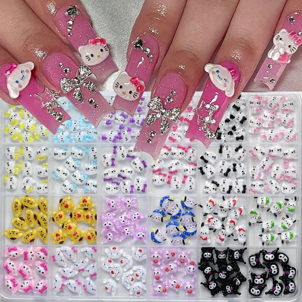 240pcs mini sanrio nail charms 3D hello kitty, kuromi, melody, pochacco Cartoon y2k Nail Art Accessories popular crafts DIY Deco