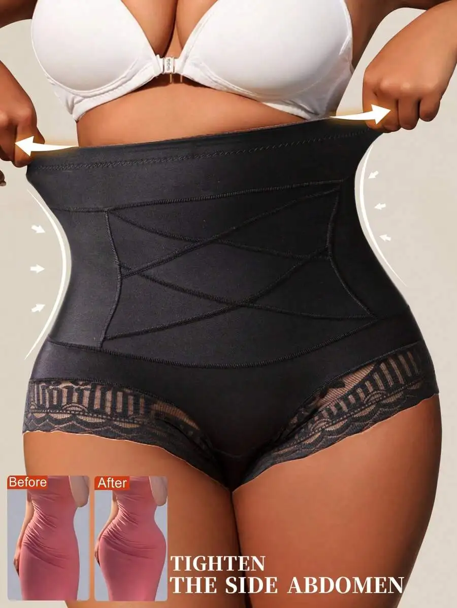 High Waist Shaping Panties With Lace Tummy Control Butt Lifting Slimming Underwear
