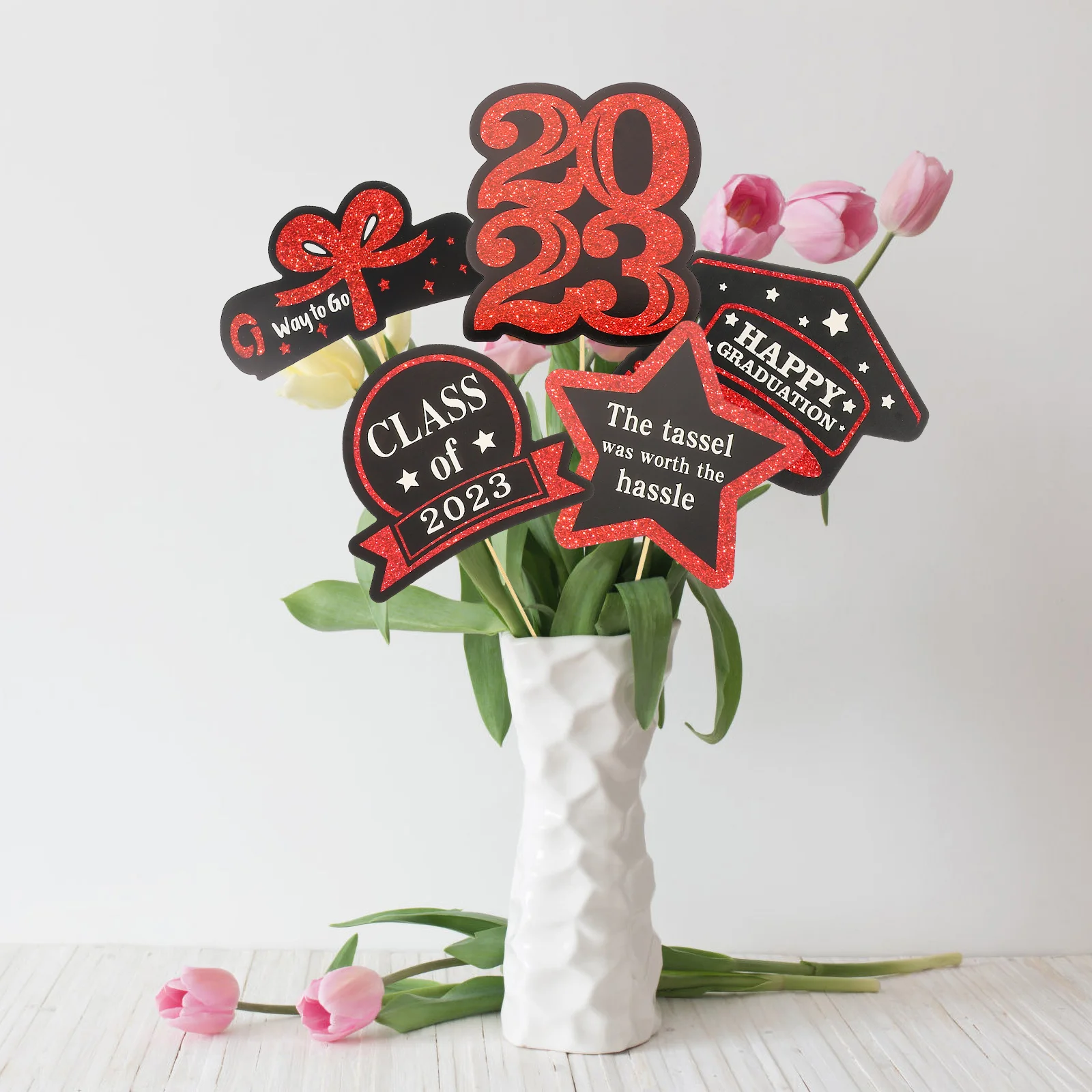 

Cake Insert Grad Decorations Graduation Party Toppers Red Centerpieces for Tables Cupcake Picks