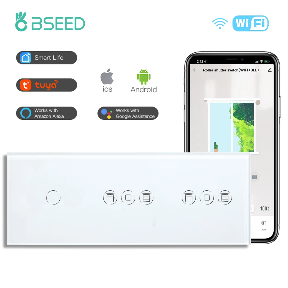 BSEED Wifi Light Switch With Smart Sensor Blinds Switches For Electric Roller Shutters Tuya Smart Life Alexa Alice Control