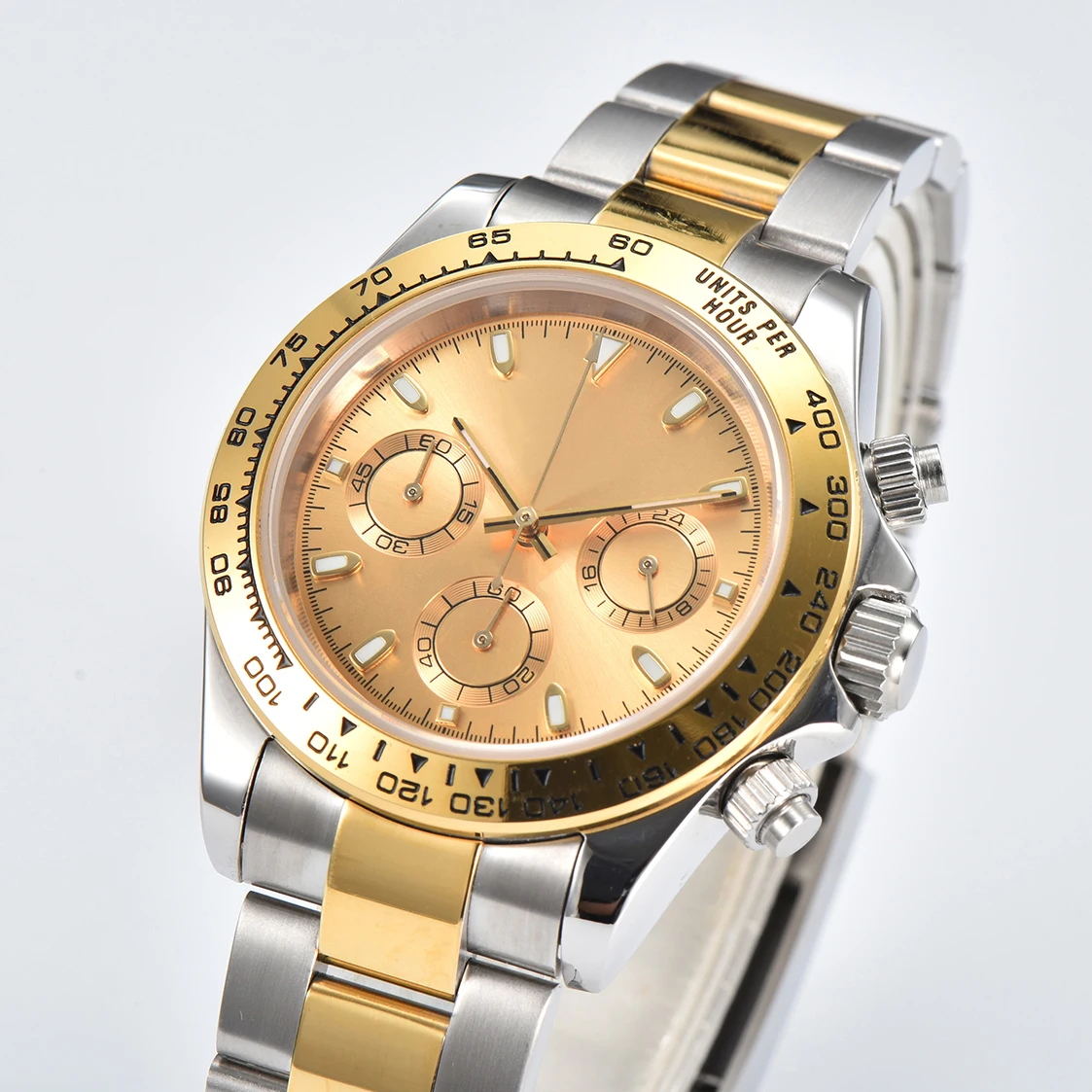 Customisable LOGO Gold Luxury Collection Watch VK63 Movement Sapphire Glass 316L Stainless Steel Strap Water Resistance