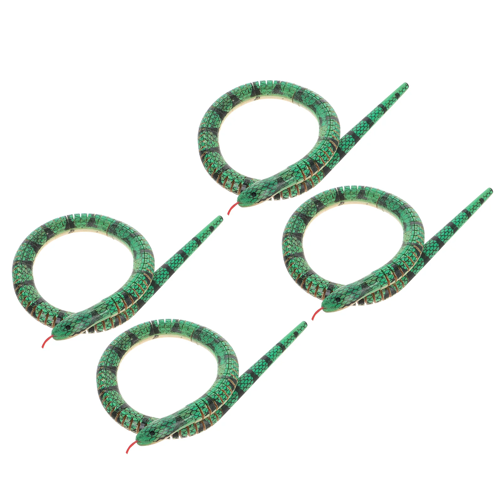 4 Pcs Halloween Kids Toys Wooden Snake Snakes Paint Crafts Wiggly Jointed Flexible Model Green Child