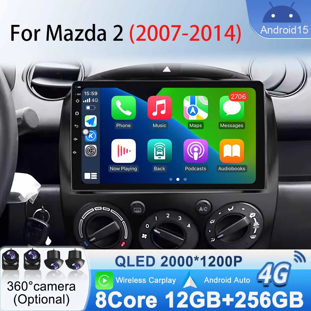 

DSP Multimedia Video Player WIFI for MAZDA 2 2007 2008-2014 Android15 Car Navigation GPS Radio Stereo Wireless Carplay Bluetooth