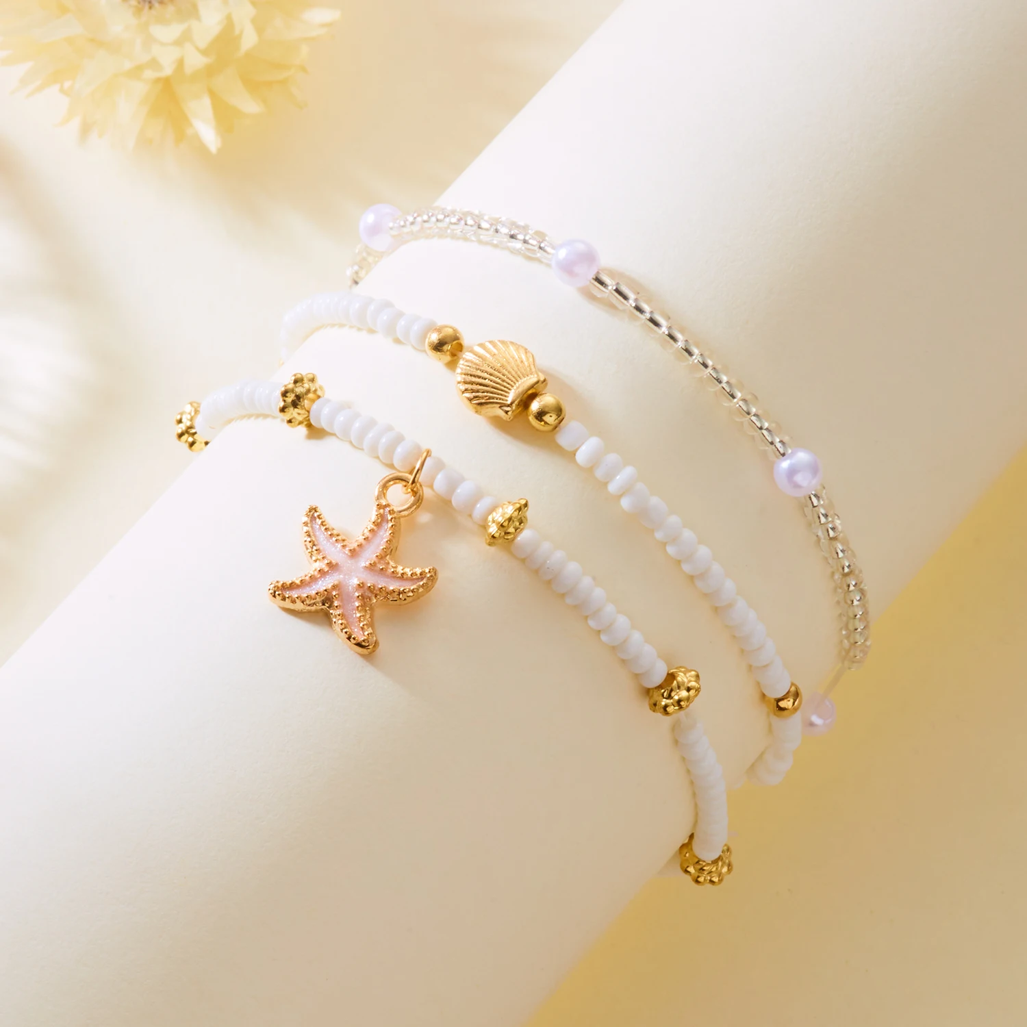 Böhmische Mehrschichtige Perlenkette für Frauen Goldfarben Seestern-Muschel-Anhänger Choker Sommer Strand Urlaub Schmuck Geschenk – Detail 10