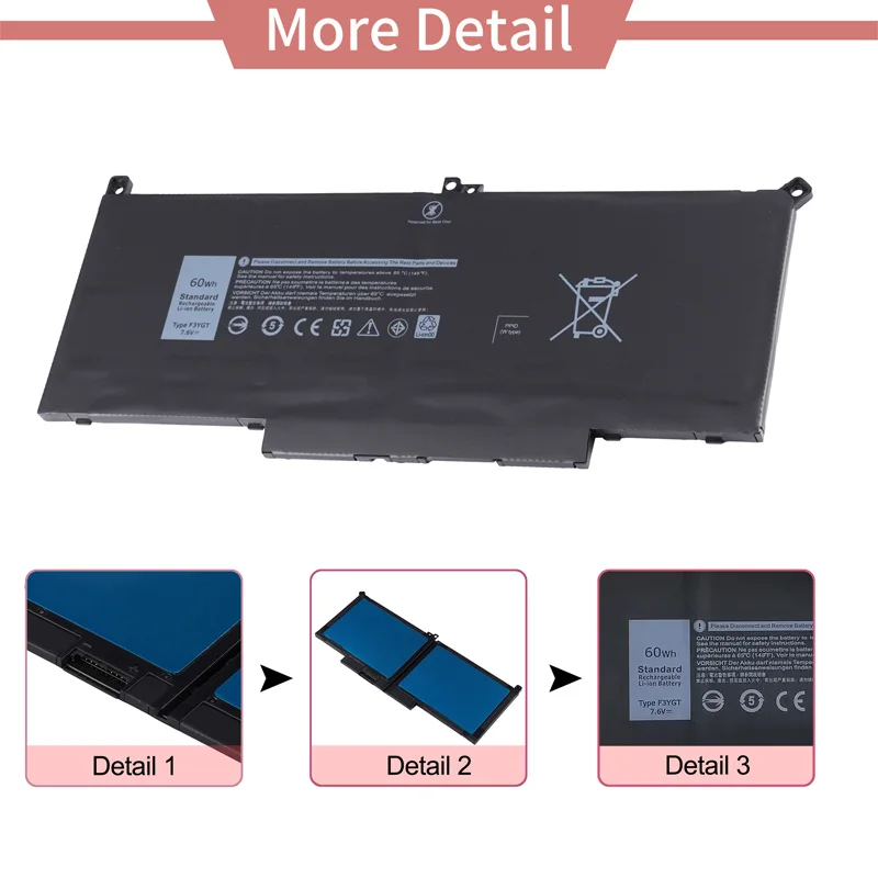 بطاريات JGTM 7000Mah 7480 7490 بطارية F3YGT لأجهزة الكمبيوتر المحمول Dell LAtitude 12 7000 7280 7290/13 7000 7380 7390 P29S002/14 7000 7480