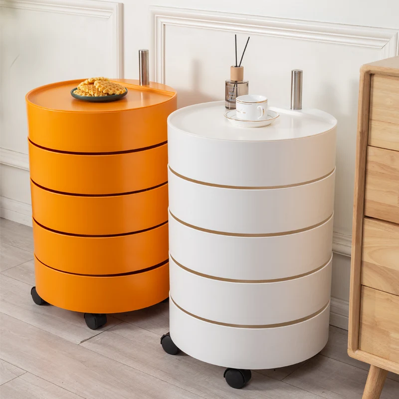 Creative rotating bedroom movable bedside table online celebrity ins storage cart simple round storage side cabinet