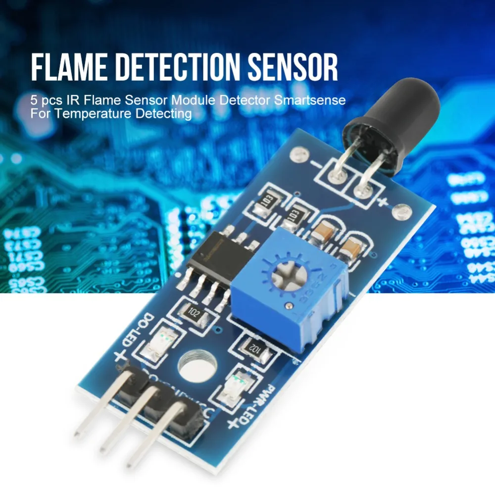 5 PCS 3.3V-5V Fire Sensor Module Wide Voltage 3 PIN Fire Detection Detector Digital Output Temperature Detecting IR Sensor