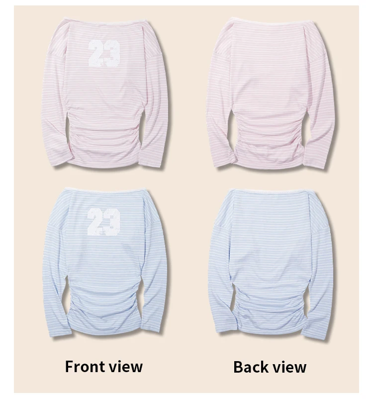 YESCCI Print Long Sleeve T Shirts Woman 2026 Autumn New Off Shoulder Lace Trim Women Top Loose Fit Casual Striped Tee S563210 80 Sb563168c9d374501881731f311bd86c6o