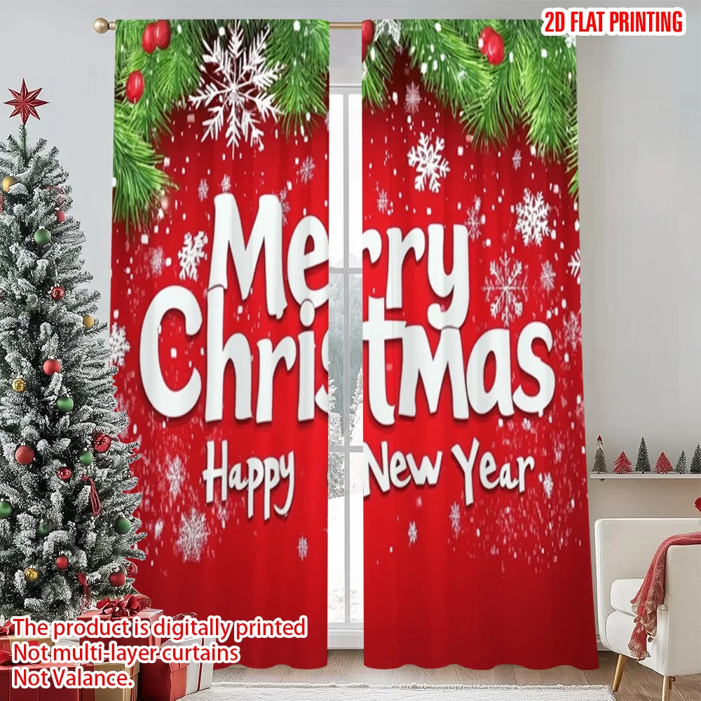 

2pcs 2D flat printing Merry Christmas Popular Curtain Christmas and New Year 00 Polyester Without Electricity Birthday Party Use