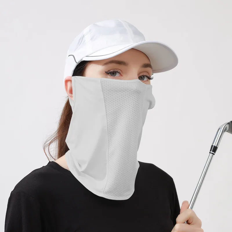 Summer UV Protection Ice Silk Mask Sun Proof Bib Solid Color Sunscreen Face Scarf Mesh Breathable Face Scarves Neck Wrap Cover view 6