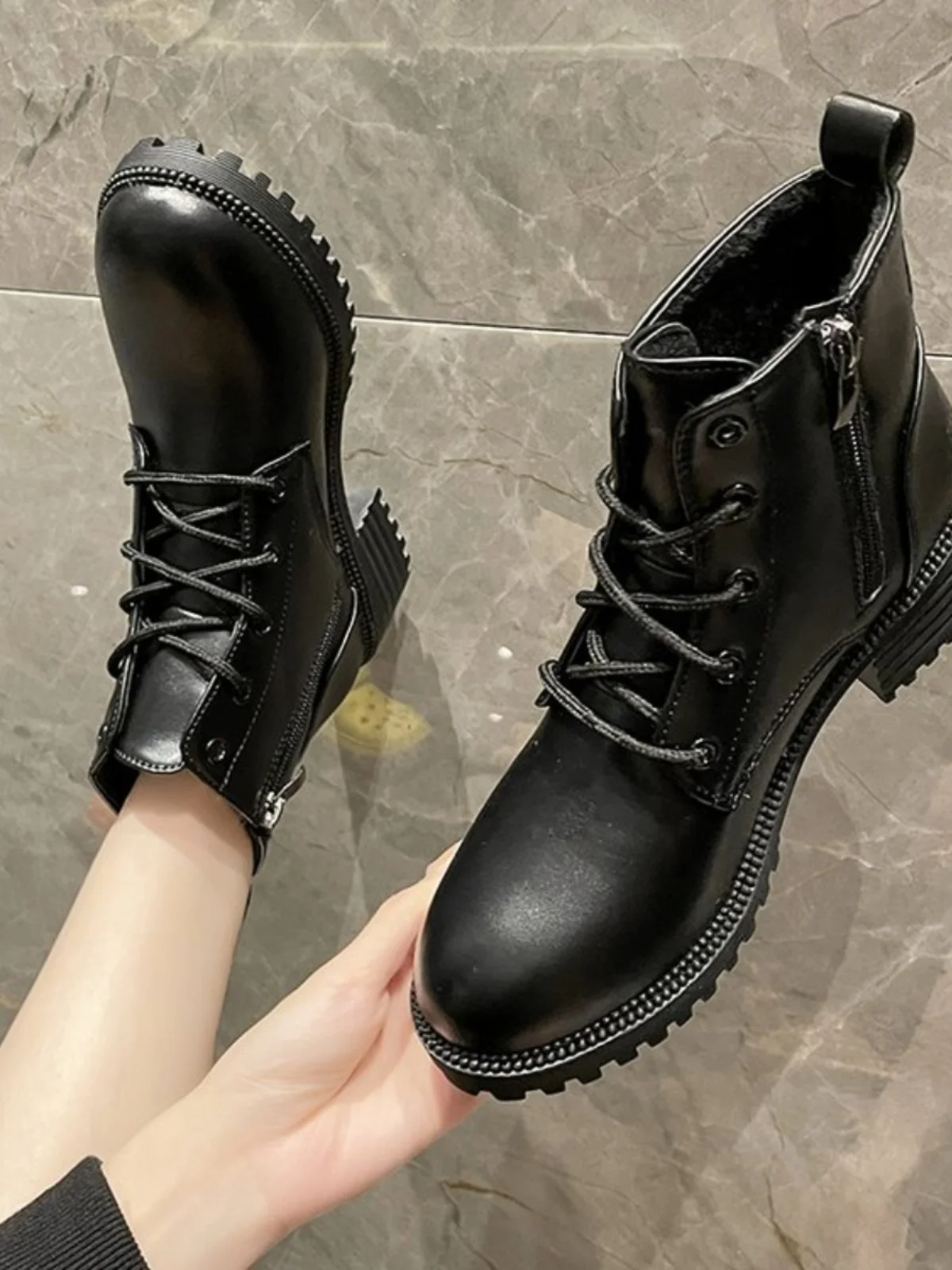 35-Size 43 Extra Large Women's Shoes 4 plus Size Ankle Boots Women 42 Fashion Lace-up  Boots Thick Bottom Non-Slip Lea...