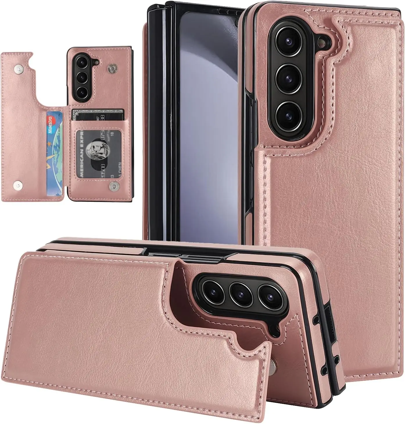 for Samsung Galaxy Z Fold 5 Wallet Case with Credit Card Holder, Fold Premium Leather Magnetic Clasp Kickstand Heavy Duty Protec