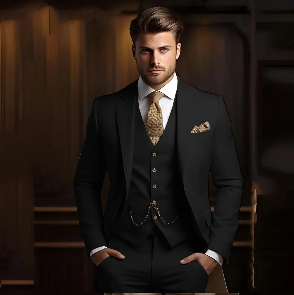 Khaki Men's Suit 3 Piece Suit Wedding Groom Tuxedo Formal Jacket Pants Vest XS-5XL Custom Outfit for Men - Image 2
