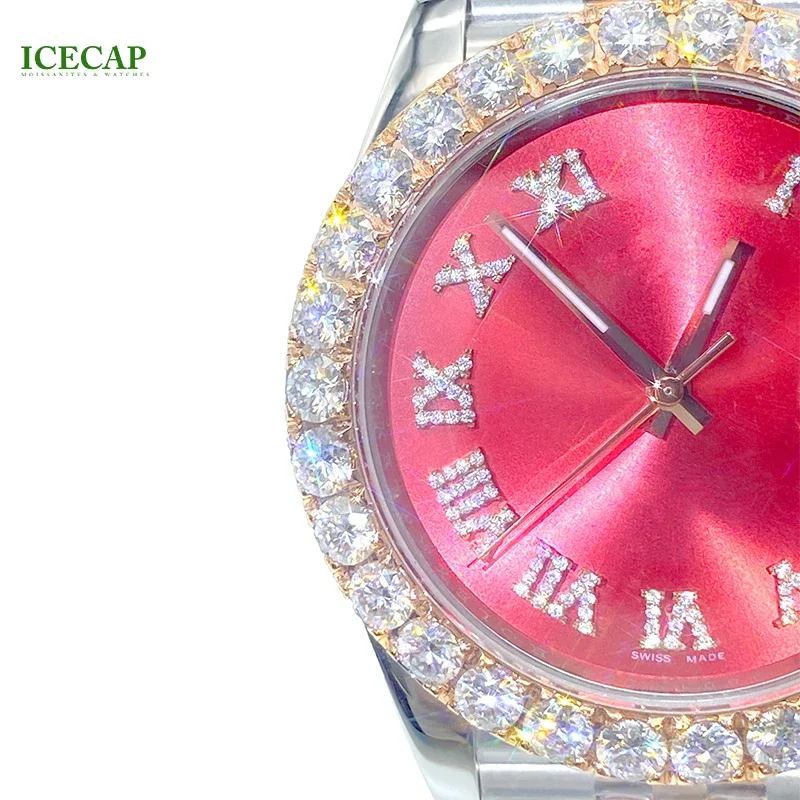 Icecap Jewelry Hip Hop Custom Fashion Moissanite Luxury Fashion Red Face Brand Bezel Mechanical Factory Wholesale Watch