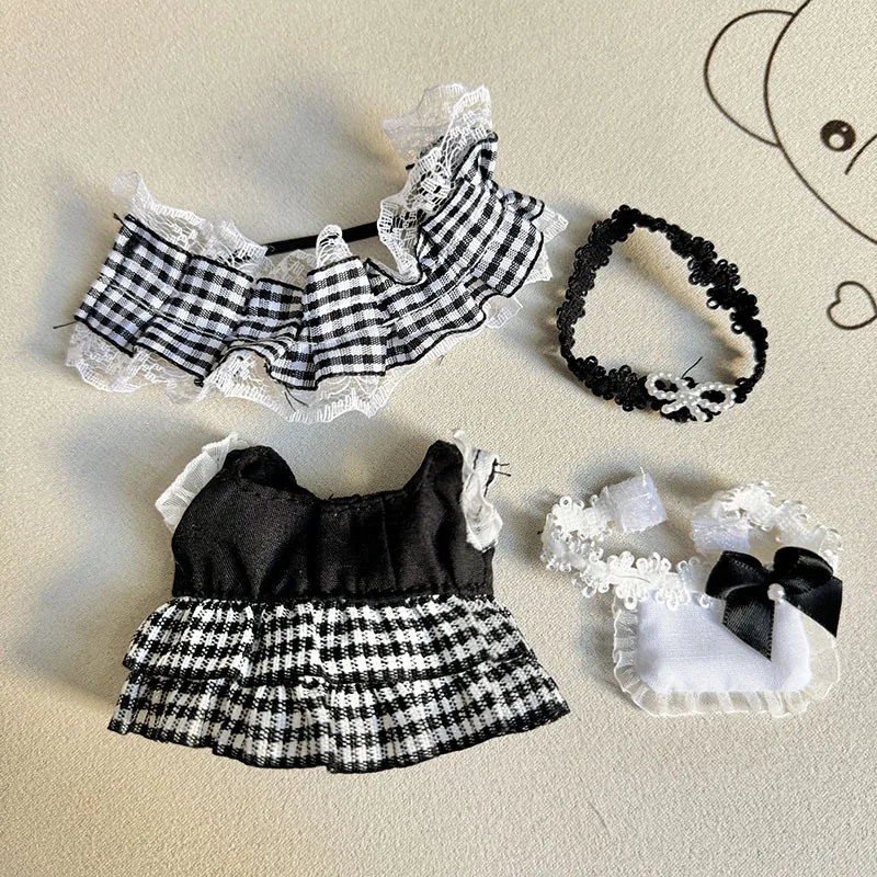 Vêtements de poupées Labubu I II Idol, robe de femme de chambre en gaze noire mignonne Kawaii, accessoires Kpop coréens, vêtements Exo, vêtements de courses en peluche, 17cm