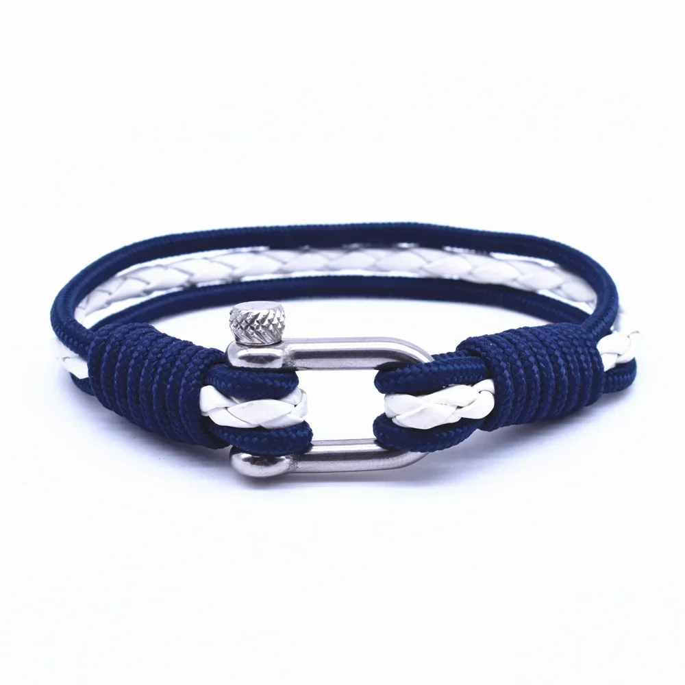 VOQ Leather Survival Rope Flag Bracelet Stainless Steel Buckle Men Bracelets Climbing Rock Jewelry Gifts