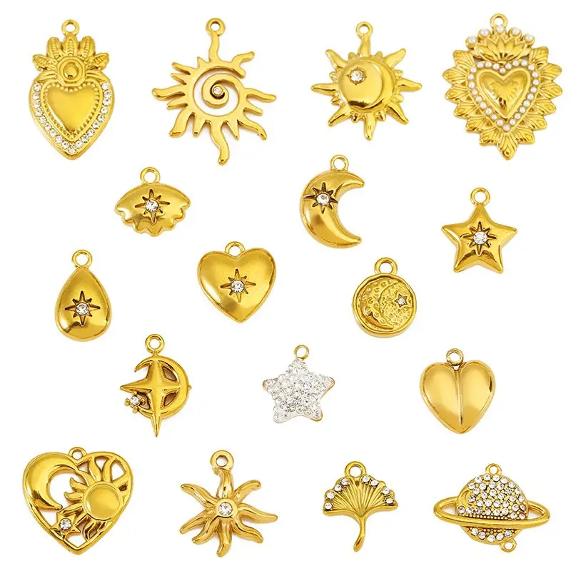 5 Stück Edelstahl Zirkon Mond Sonne Stern Charm Planet Herz Anhänger für Frauen DIY Halskette Armbänder Schmuckherstellung Zubehör